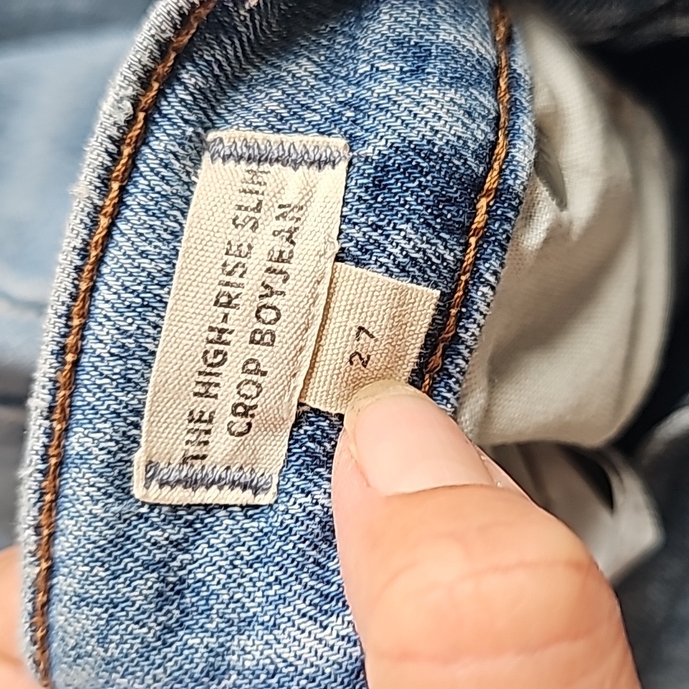 Madewell sz 27 slim boyfriend crop cut off jeans, distressed knees - Picture 3 of 13